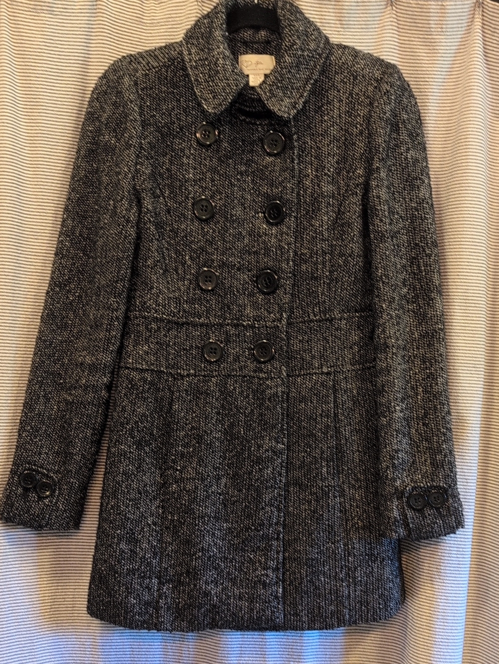 RD Style Double-Breasted Gray Tweed Pea Coat